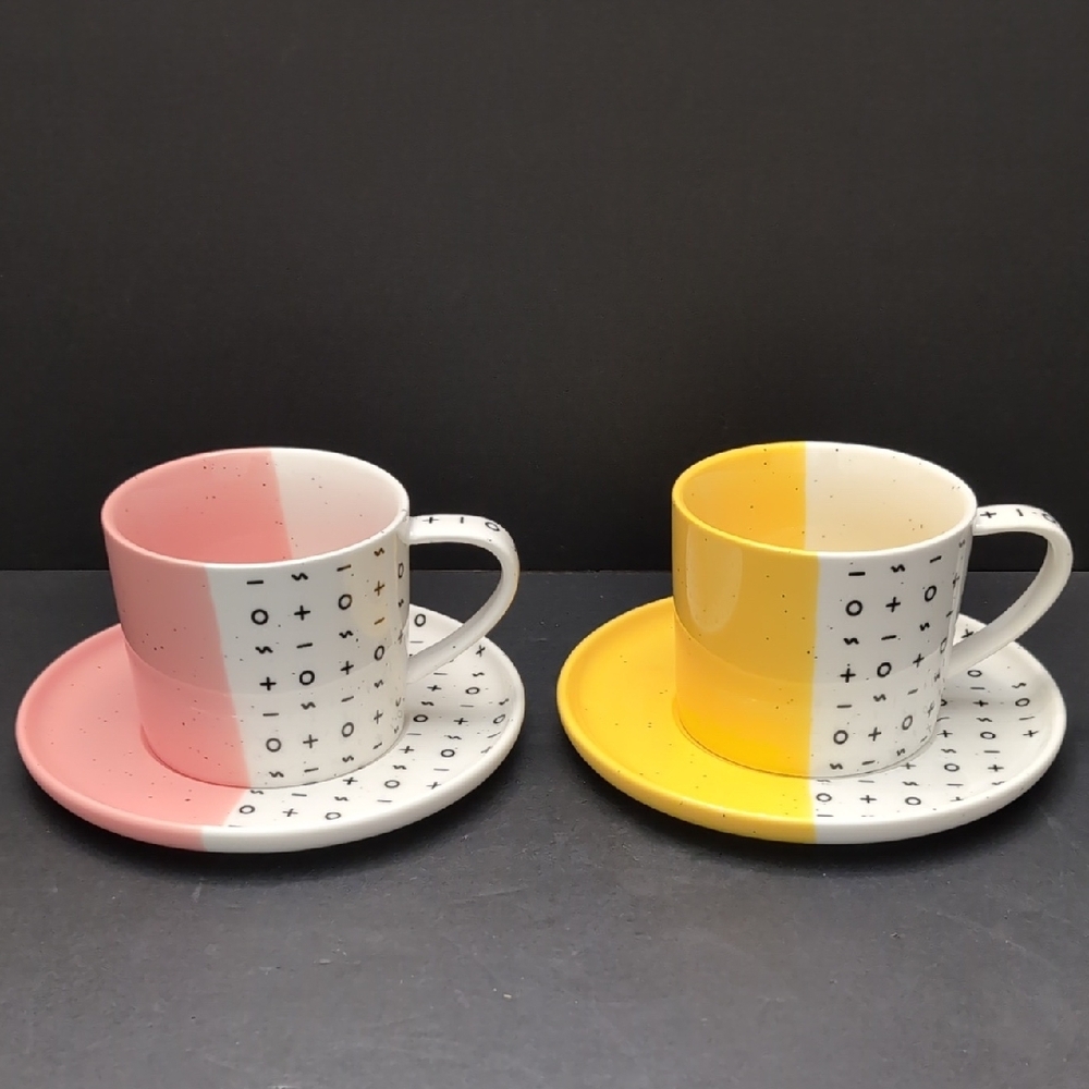 Roots 7, Dipped 2 Tone Yellow/Pink Cup And Saucer Set .